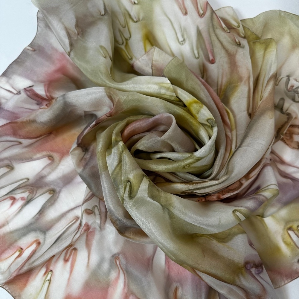 Vintage 34” Hand-Painted Style Silk Feel Square Scarf Watercolor - Picture 2 of 5